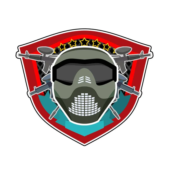 Bitva logo. Paintball helmu a zbraně. Vojenský znak. Armáda — Stockový vektor