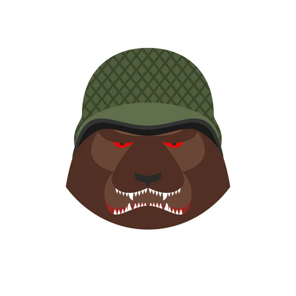 Angry bear in military helmet. Aggressive Grizzly head. Wild ani — Stock Vector