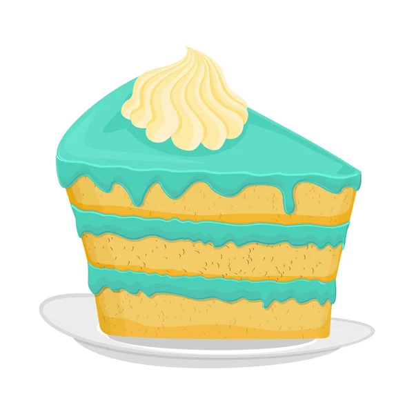 Stück Kuchen auf Teller. Kuchen isoliert. Dessert auf weißem Hintergrund — Stockvektor