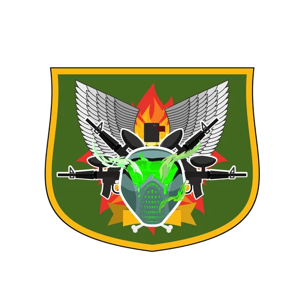 페인트 볼 로고입니다. 군사 엠 블 럼입니다. 육군 기호입니다. 헬멧 및 무기. — 스톡 벡터