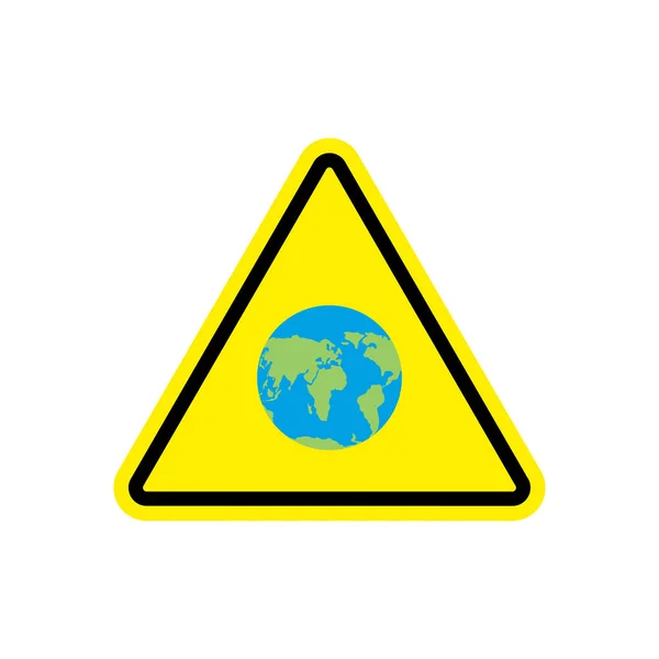 Earth Warning sign yellow. Planet Hazard attention symbol. Dange — Stock Vector
