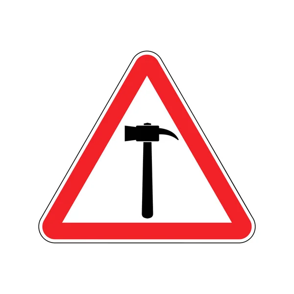 Señal de advertencia de martillo roja. Reparar símbolo de atención de peligro. Peligro — Vector de stock