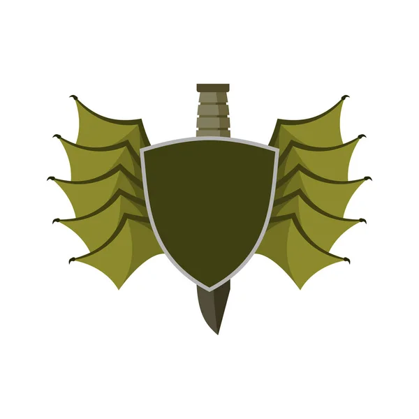 Bouclier et emblème des ailes de chauve-souris. Symbole héraldique de Devil Wing. Militaire — Image vectorielle