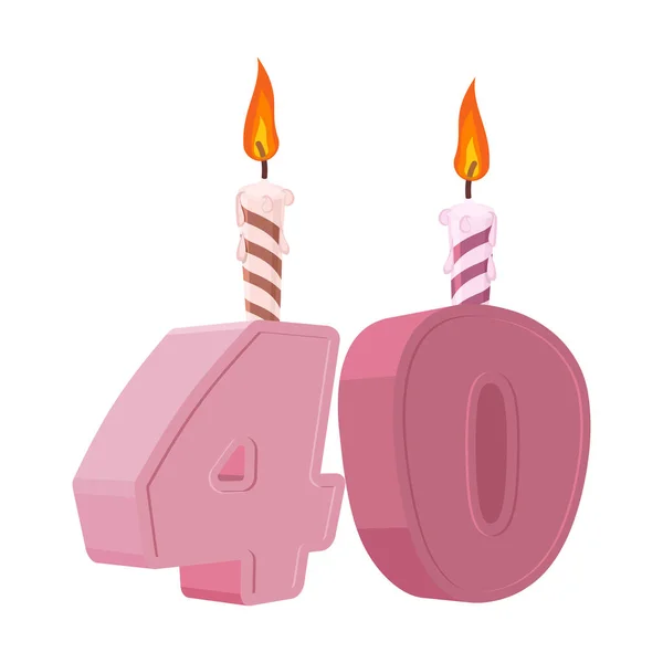 40 år födelsedag. Siffror med festliga ljus för holiday tårta. — Stock vektor