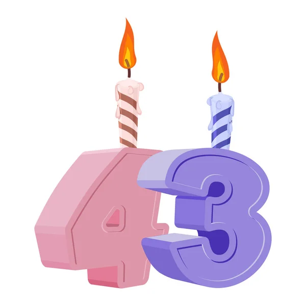 43 роки від дня народження. Номер зі святковою свічкою для святкового торта . — стоковий вектор