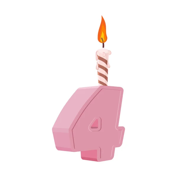 4 years birthday. Number with festive candle for holiday cake. f — Stock Vector