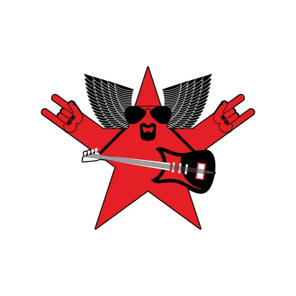 Emblema de estrela de rock isolado. Guitarra e asas símbolo da música rock — Vetor de Stock