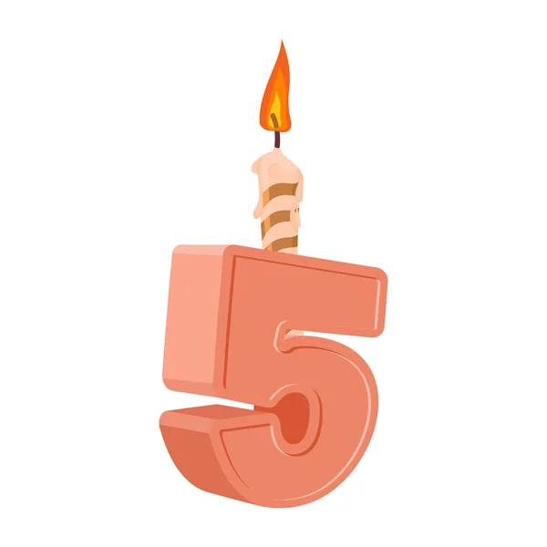 5 anos de aniversário. Número com vela festiva de bolo de férias. f) — Vetor de Stock