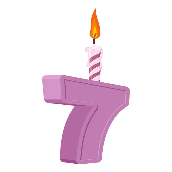 7 years birthday. Number with festive candle for holiday cake. s — Stock Vector
