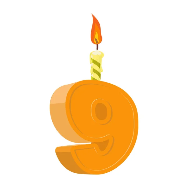 9 лет со дня рождения. Номер с праздничной свечой для праздничного торта. n — стоковый вектор