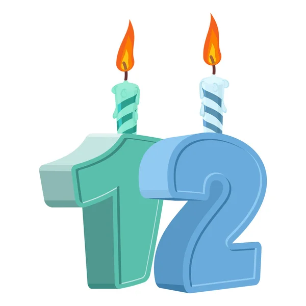 День рождения 12 лет. Количество с праздничной свечой для праздничного торта . — стоковый вектор