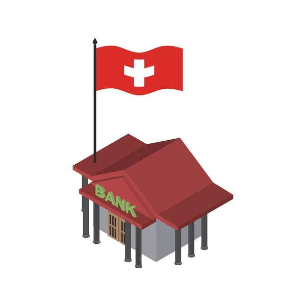 Švýcarská banka. Finanční budova a švýcarská vlajka — Stockový vektor