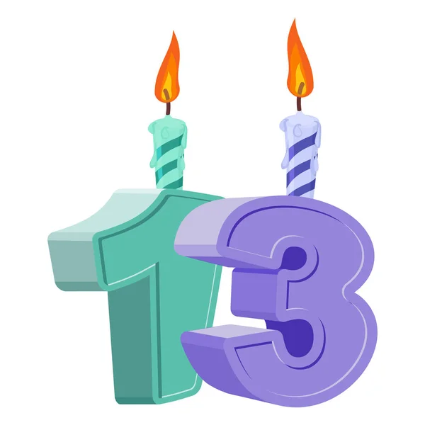 13 years birthday. Number with festive candle for holiday cake. — Stock Vector