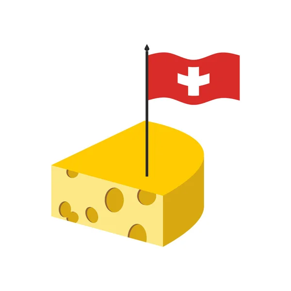 Swiss cheese. Delicatessen dairy product and flag of Switzerland — Stock Vector