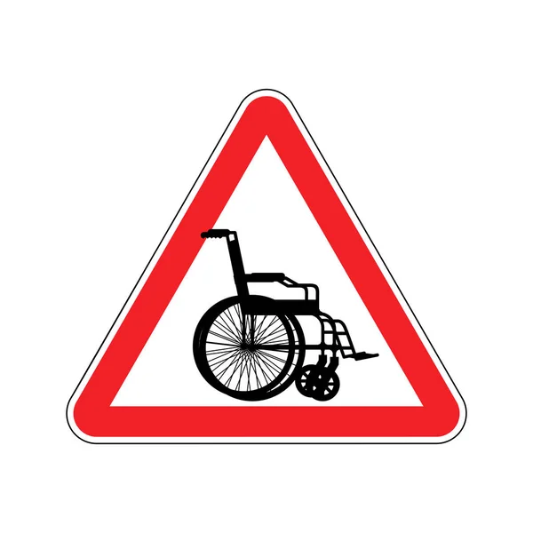 Waarschuwing ongeldig. Teken voorzichtigheid rolstoel op weg. Gevaar manier sym — Stockvector