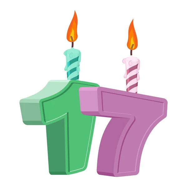17 년 생일입니다. 휴일 케이크 축제 촛불 수. — 스톡 벡터