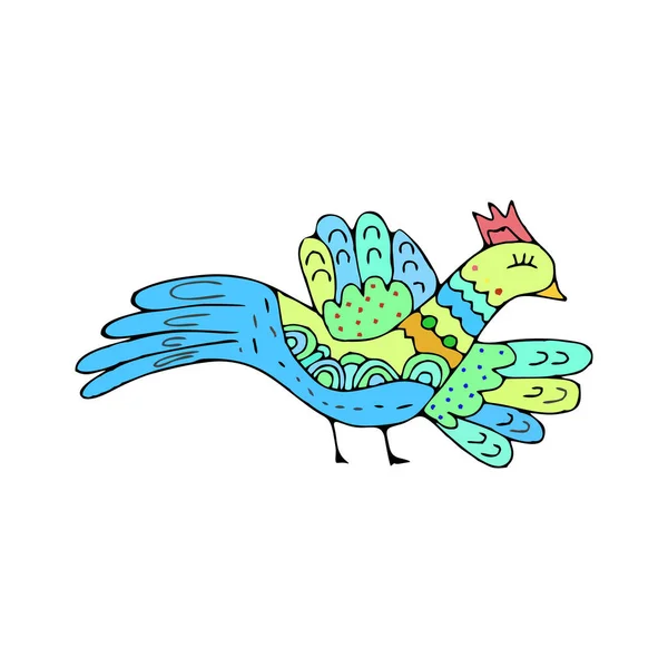 Bird Doodle. Mano etnica disegno uccello isolato — Vettoriale Stock