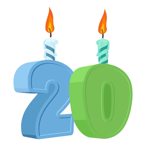 20 years birthday. Number with festive candle for holiday cake. — Stock Vector