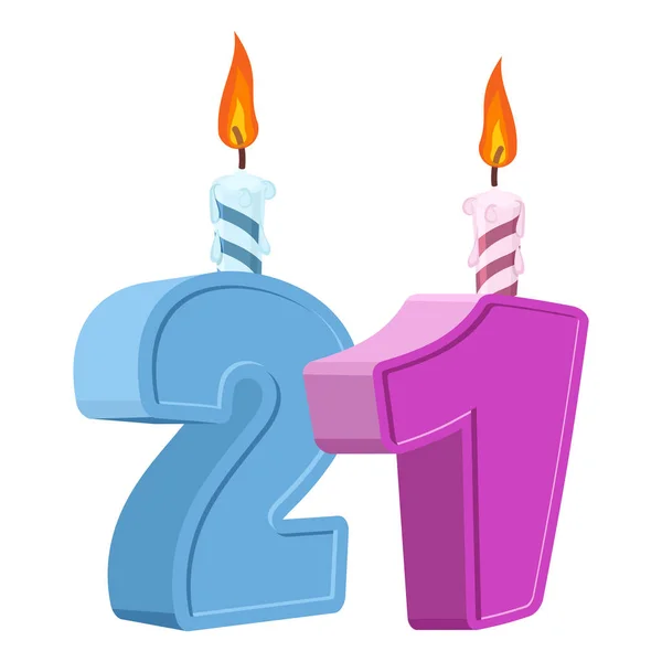 21 años de cumpleaños. Número con vela festiva para pastel de vacaciones . — Archivo Imágenes Vectoriales