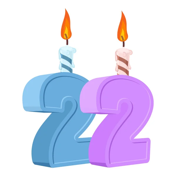 22 세 생일입니다. 휴일 케이크 축제 촛불 수. — 스톡 벡터