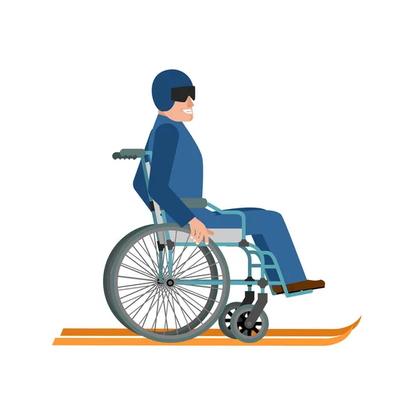 Disabled skiing isolated. Wheelchair ski running on white backgr — Stock Vector