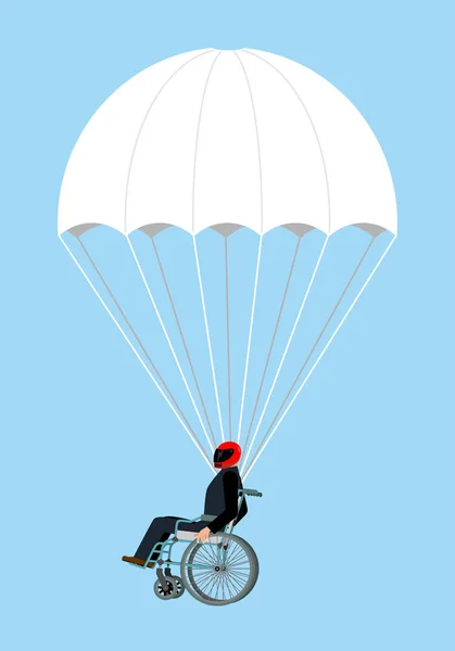 Disabled skydiver isolated. Wheelchair on parachute on sky — Stock Vector