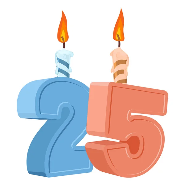 25 anos de aniversário. Número com vela festiva de bolo de férias . — Vetor de Stock