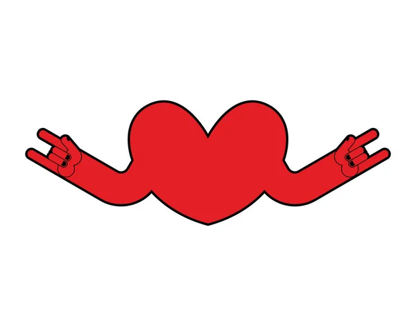 Logo Heart Rock. Rock and roll mano nella mano. Emblema musicale — Vettoriale Stock