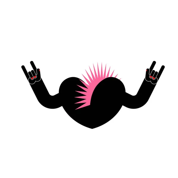 Logotipo do Punk Heart. Uma mão de rock and roll. Símbolo musical —  Vetores de Stock