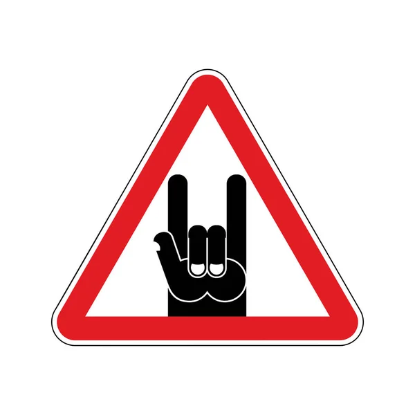 Atención música rock. Símbolo de mano de roca de advertencia. Peligro señal de tráfico — Vector de stock
