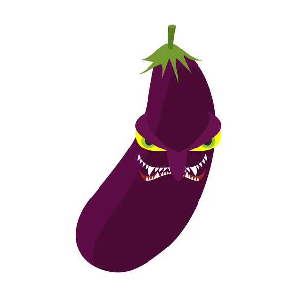 Berenjena enojada. Vegetales violetas agresivos. Frutas peligrosas — Vector de stock