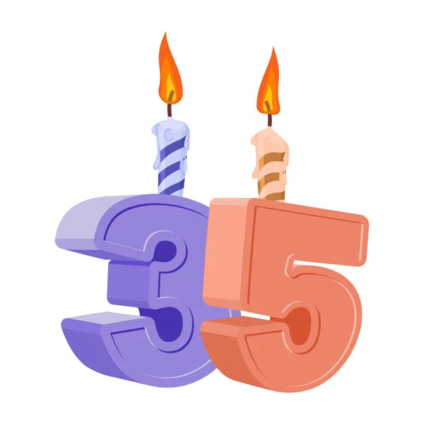 35 років від дня народження. Номер зі святковою свічкою для святкового торта . — стоковий вектор