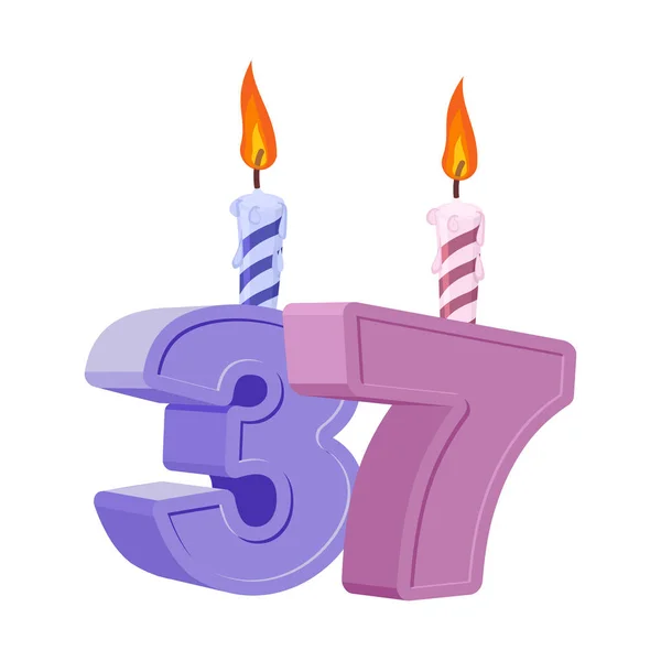 37 éves születésnapját. Számos ünnepi gyertyát az ünnep torta. — Stock Vector