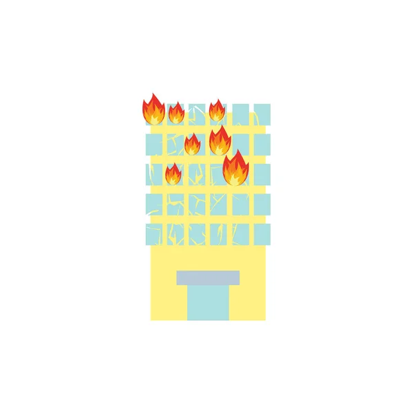 Fuego en el edificio. Llamas desde las ventanas de la oficina. Incendio en casa. Quemadura f — Archivo Imágenes Vectoriales