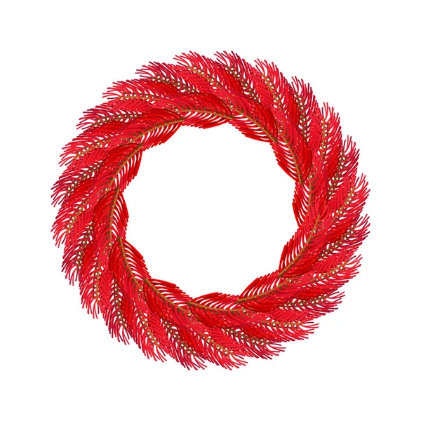 Ghirlanda di Natale rossa isolata. Circlet ramo di abete. Decorazione fo — Vettoriale Stock