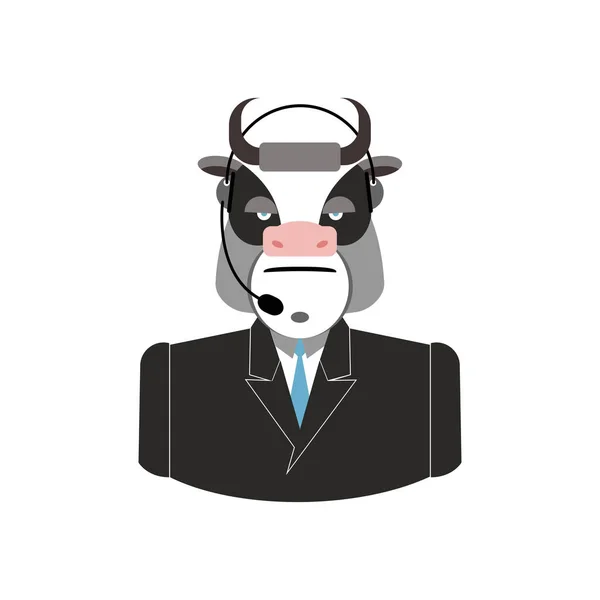 Boerderij callcenter. Koe met headset. Bull feedback operator met — Stockvector