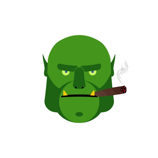 Θυμωμένος ogr με πούρο. Επιθετική πράσινο τέρας απομονωμένες — Διανυσματικό Αρχείο
