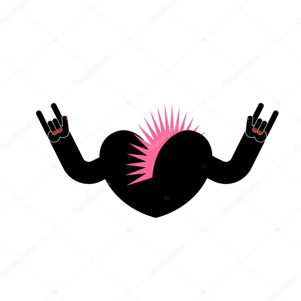 Punk Heart logo. Rock and roll hand. Musical emble