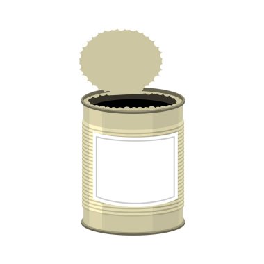 Açık kutu izole. açılan teneke banka beyaz arka plan üzerinde