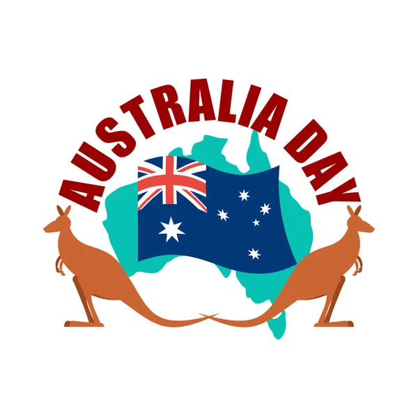 Australia Day emblem. Kangaroo Australian flag and map. — Stock Vector