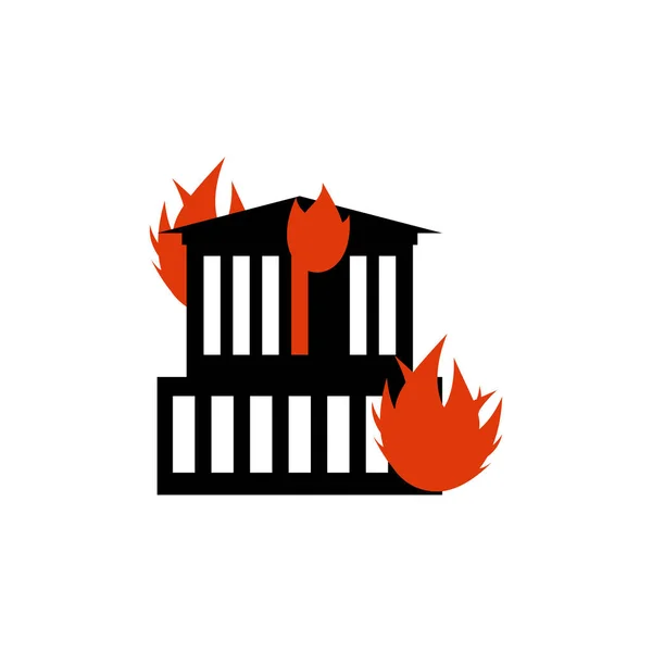 Edificio Burn. Fuego en las instalaciones. Incendio en casa. Llamas de la oficina — Archivo Imágenes Vectoriales