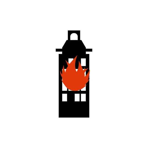 Edificio Burn. Fuego en las instalaciones. Incendio en casa. Llamas de la oficina — Archivo Imágenes Vectoriales