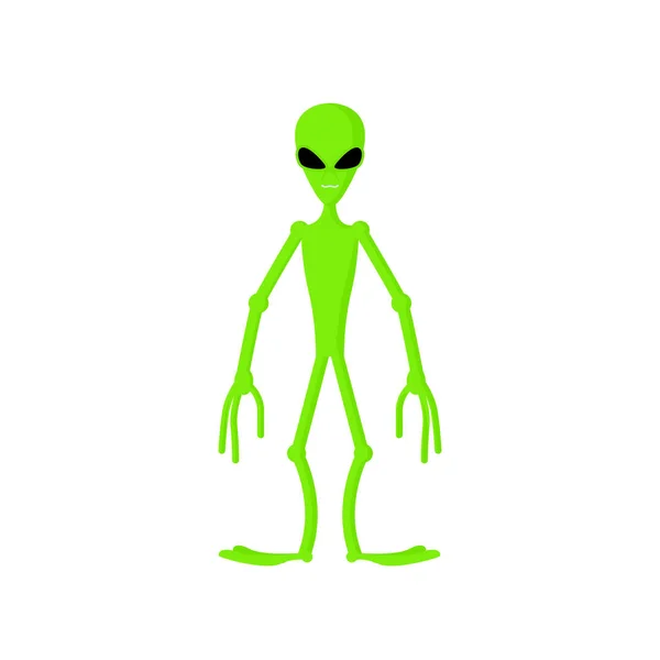 Extraterrestre verde aislado. OVNI sobre fondo blanco. Invasor espacial. Ma. — Vector de stock