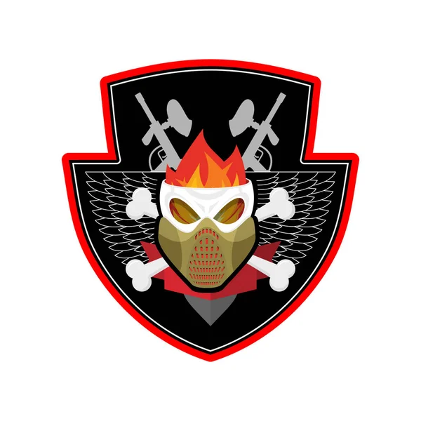 Un emblema militar. Logo de Paintball. Firma del ejército. Calavera en protección — Vector de stock