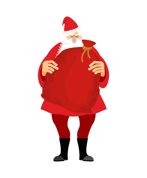 Santa y bolsa con regalos aislados. Gran saco rojo. Regalos para Chris — Archivo Imágenes Vectoriales