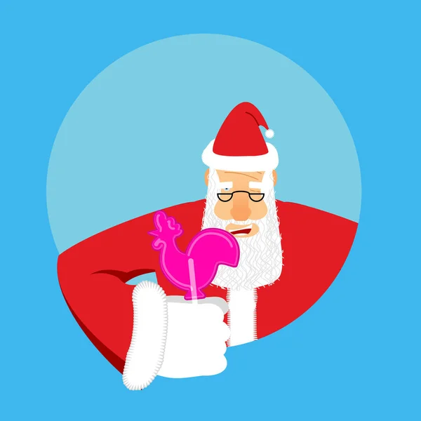 Santa y la polla de caramelo. Claus y Lollypop gallo. Dulzura de — Vector de stock