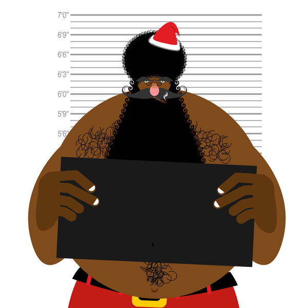 African American Santa at police station. Mugshot Black Santa ga