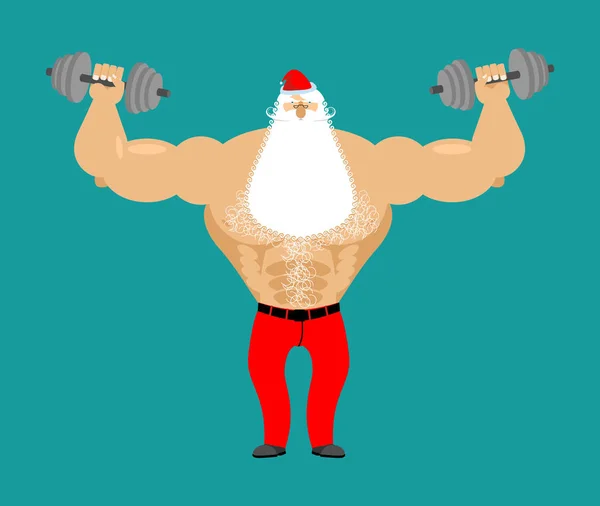 Ισχυρός Άγιος Βασίλης με αλτήρα. Γυμναστήριο άνθρωπος. Bodybuilder Chris — Διανυσματικό Αρχείο