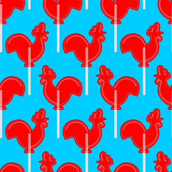 Cockerel bonbons patron sans couture. Fond caramel. Doux Chris — Image vectorielle