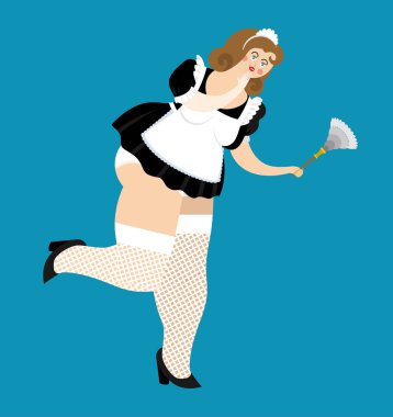 Kısa elbise seksi hizmetçi. şehvetli temizlikçi kadın. Kız beyaz 